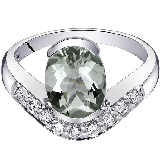 Green Amethyst Oval Cut Sterling Silver Ring Size 7