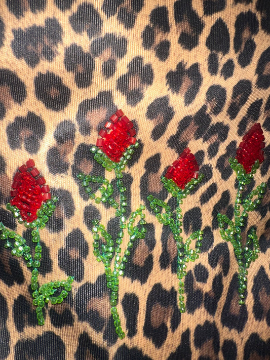 Vintage Isabella Fiore Cheetah Handbag with Beaded Roses