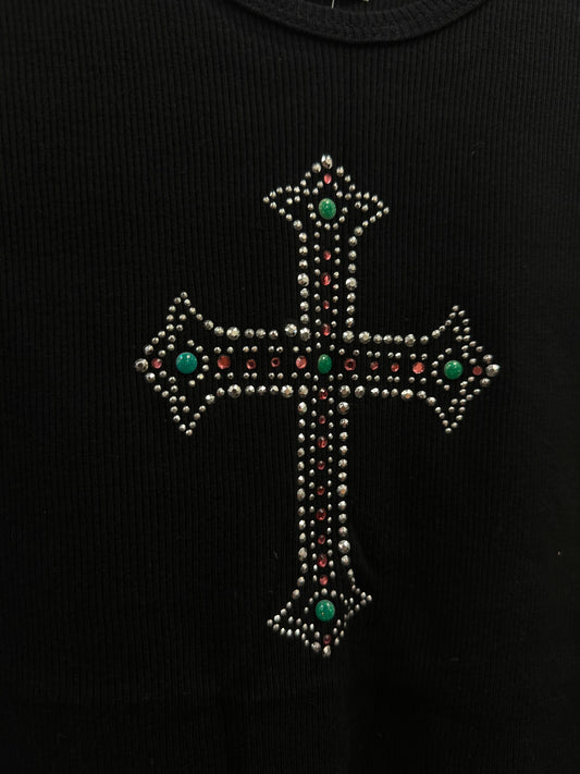 Vintage Embellished Cross Tank Top
