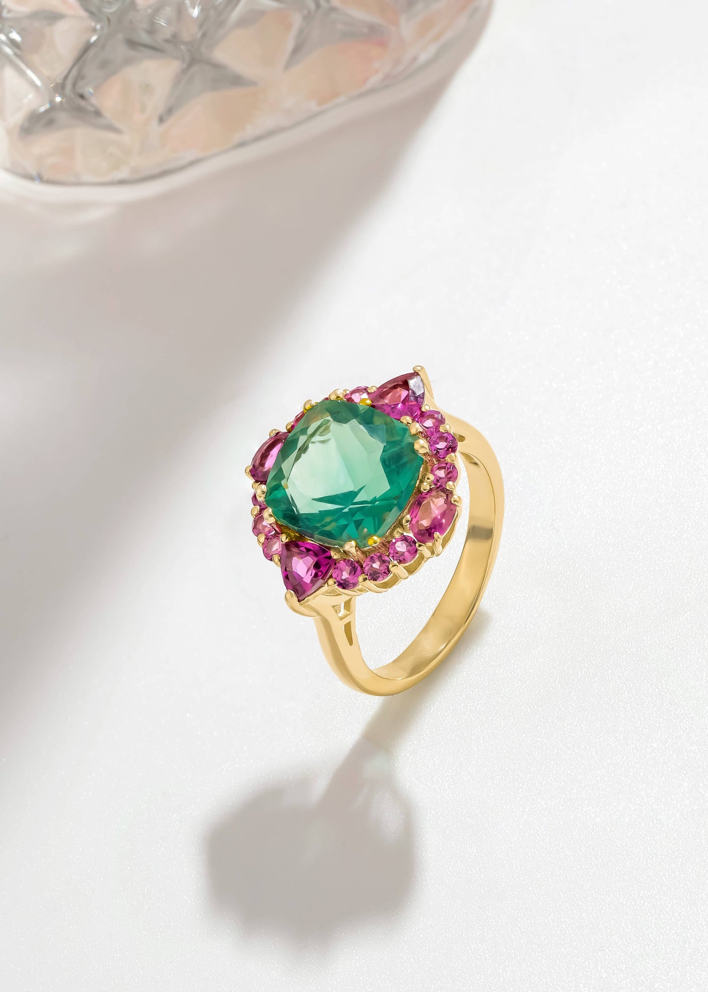 Gold Plated 925 Silver Green Gluorite Teal Reverie Ring