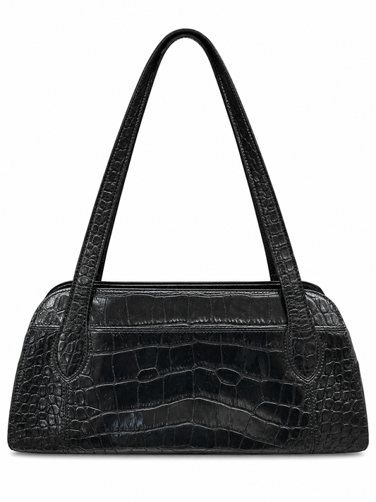 Vintage Leather Croc Embossed East West Shoulder Bag