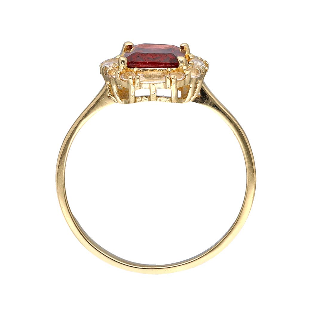 Gold Plated 925 Silver Garnet White Topaz Solitaire Ring