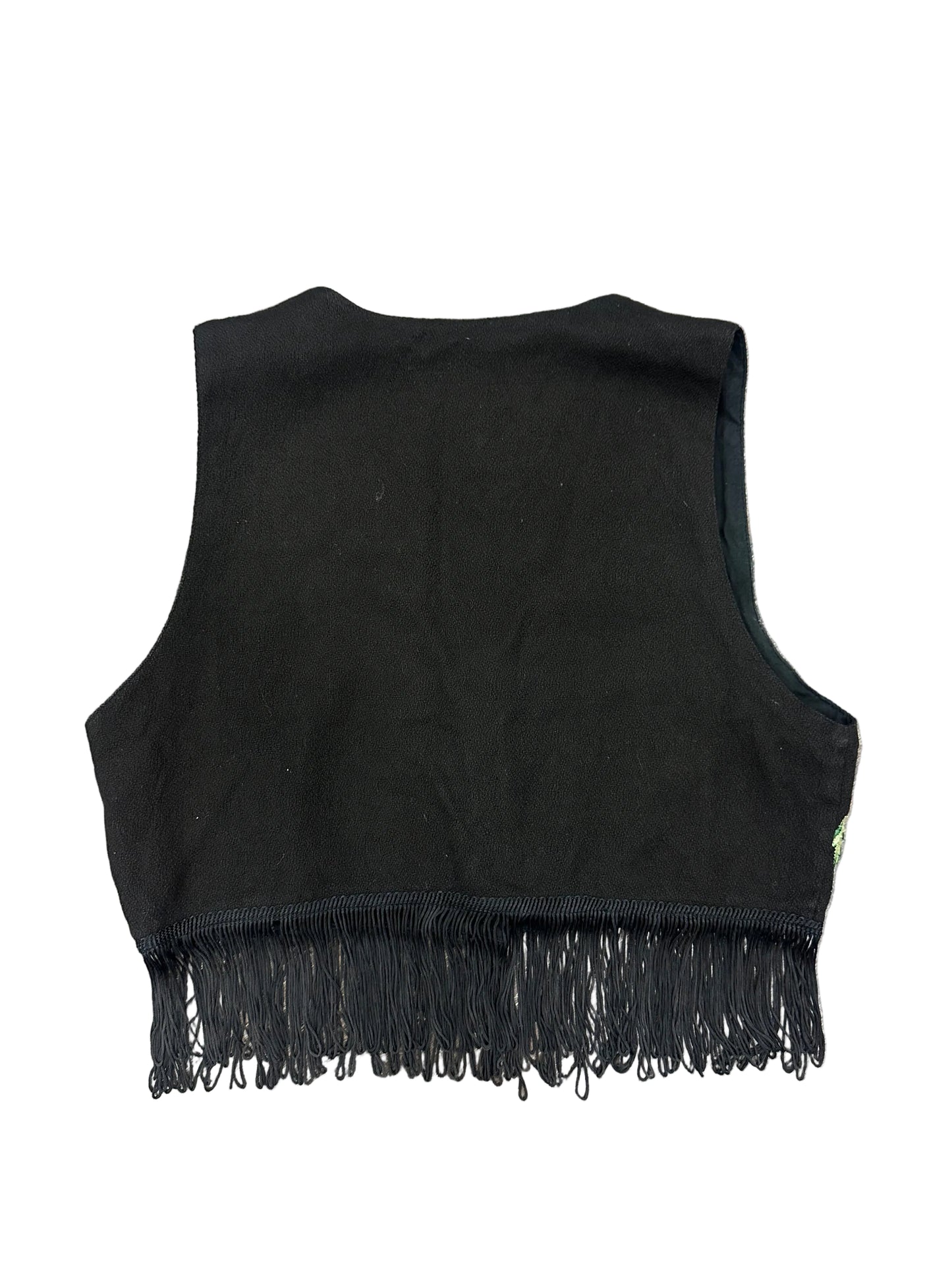 Vintage Embroidered Fringe Cropped Vest
