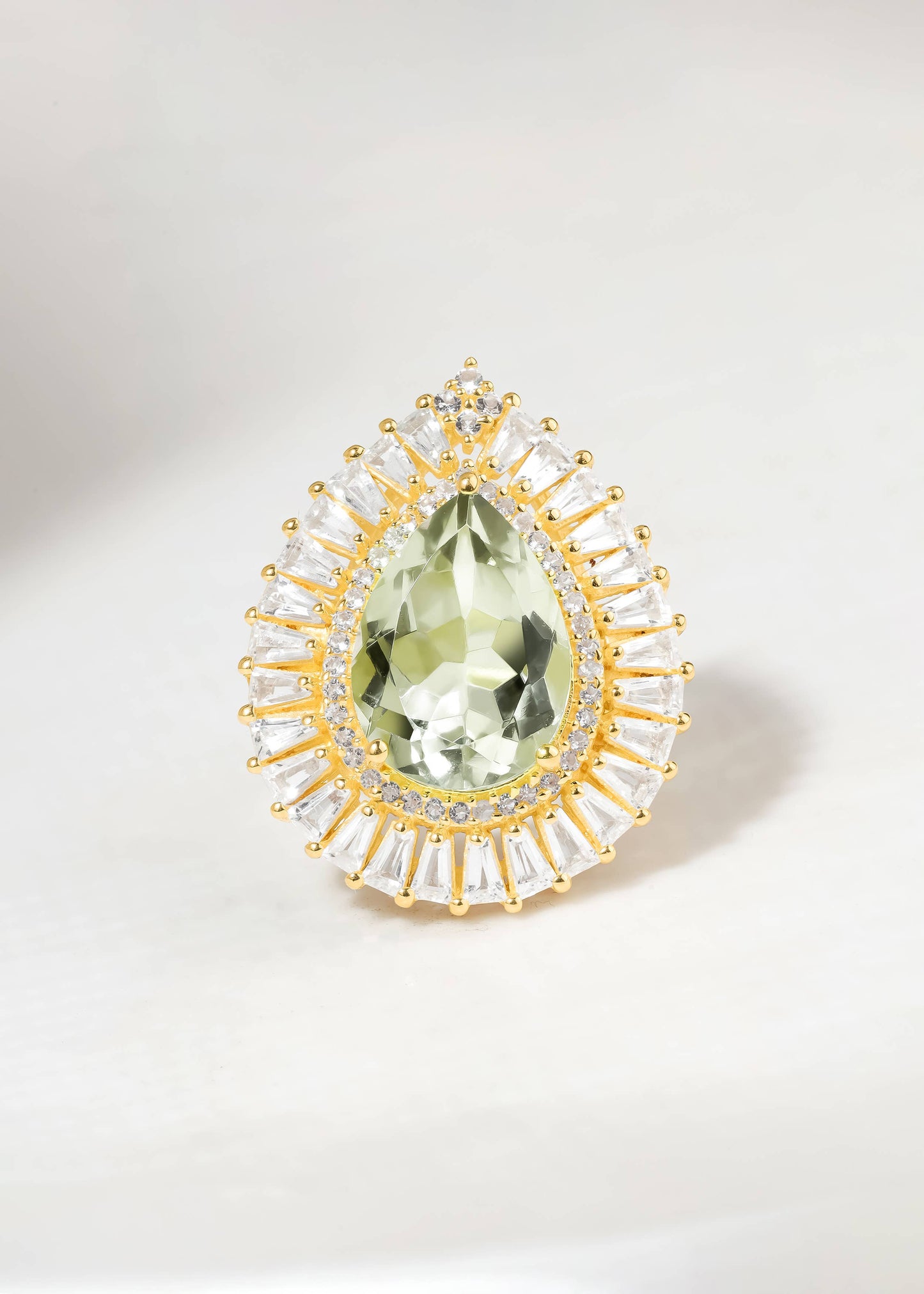 Gold Plated 925 Silver Green Amethyst Halo Ring