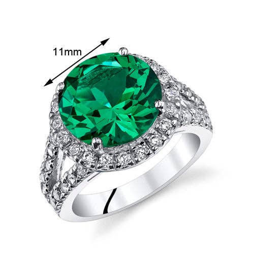 Emerald Ring Sterling Silver Round Shape 6 ct Sz 5