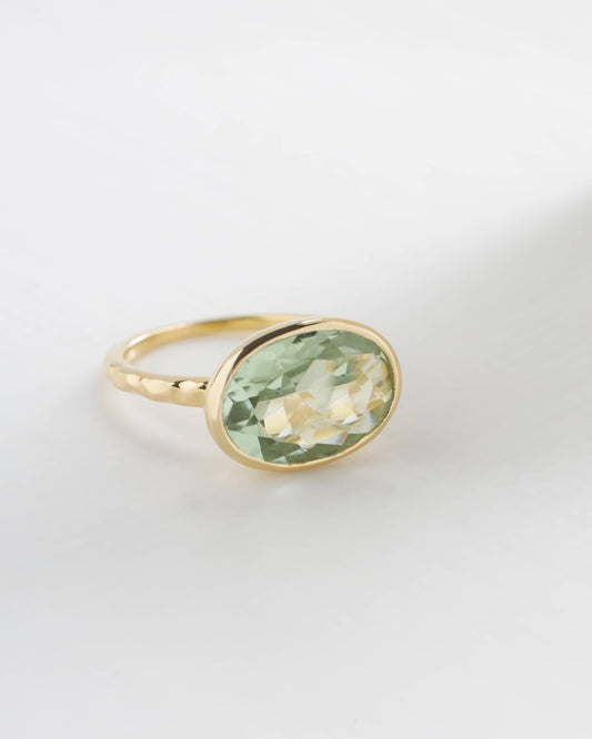 Gold Plated Over Silver Green Amethyst Solitaire Ring