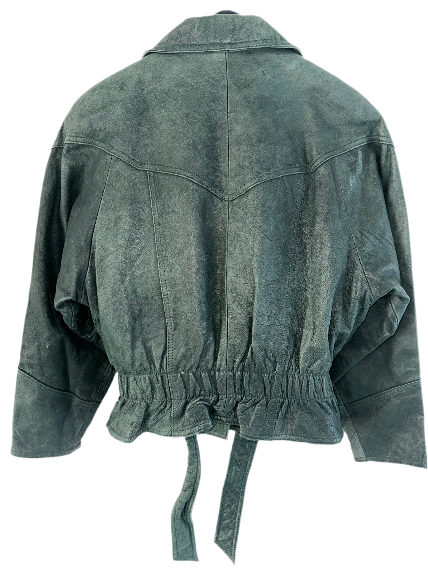 Vintage Green Leather Bomber Jacket