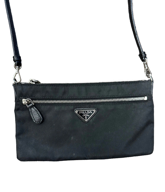 Vintage Prada Black Tessudo Nylon Crossbody Bag