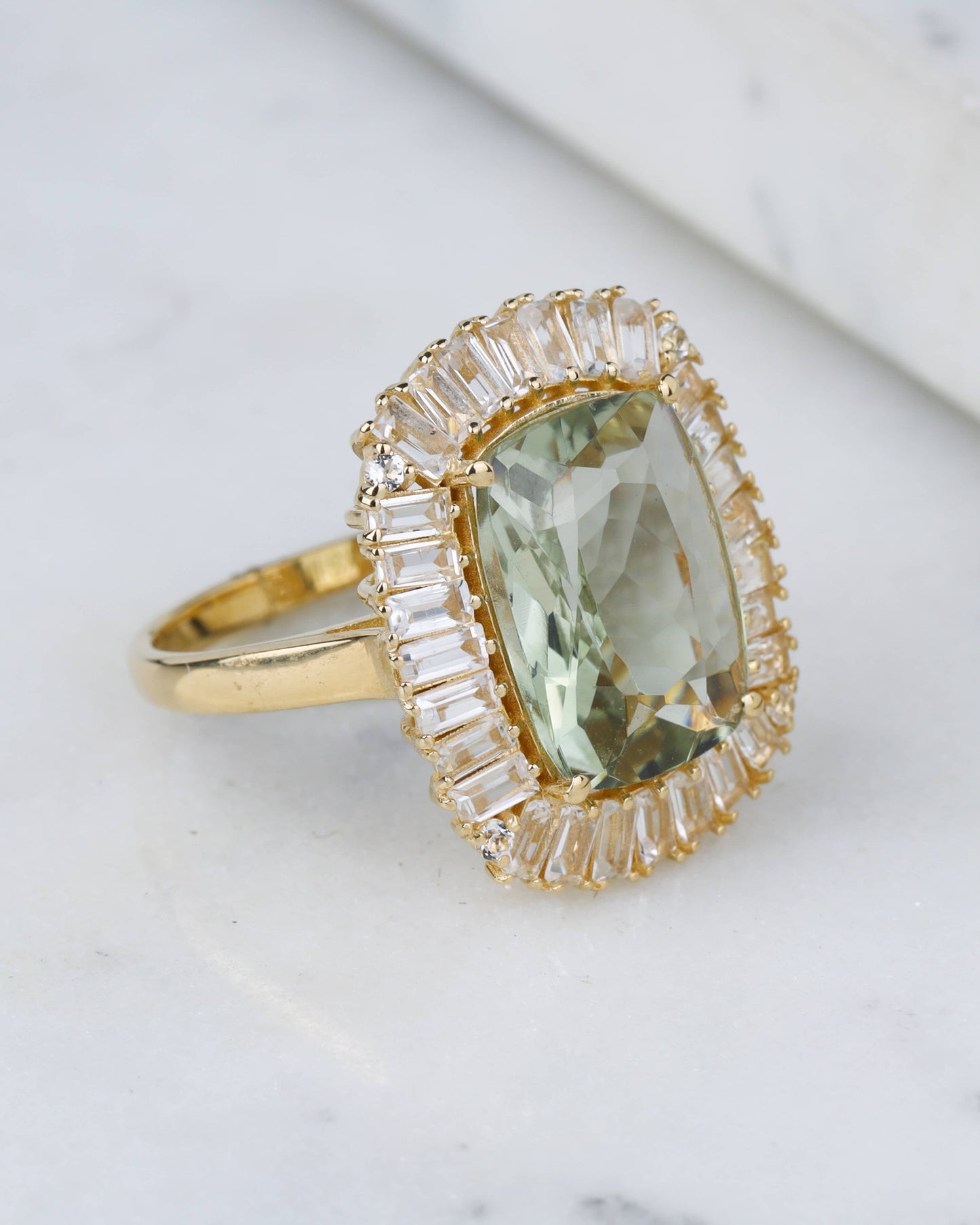 18K Gold Vermiel Over Silver Prasiolite Aurora Ring