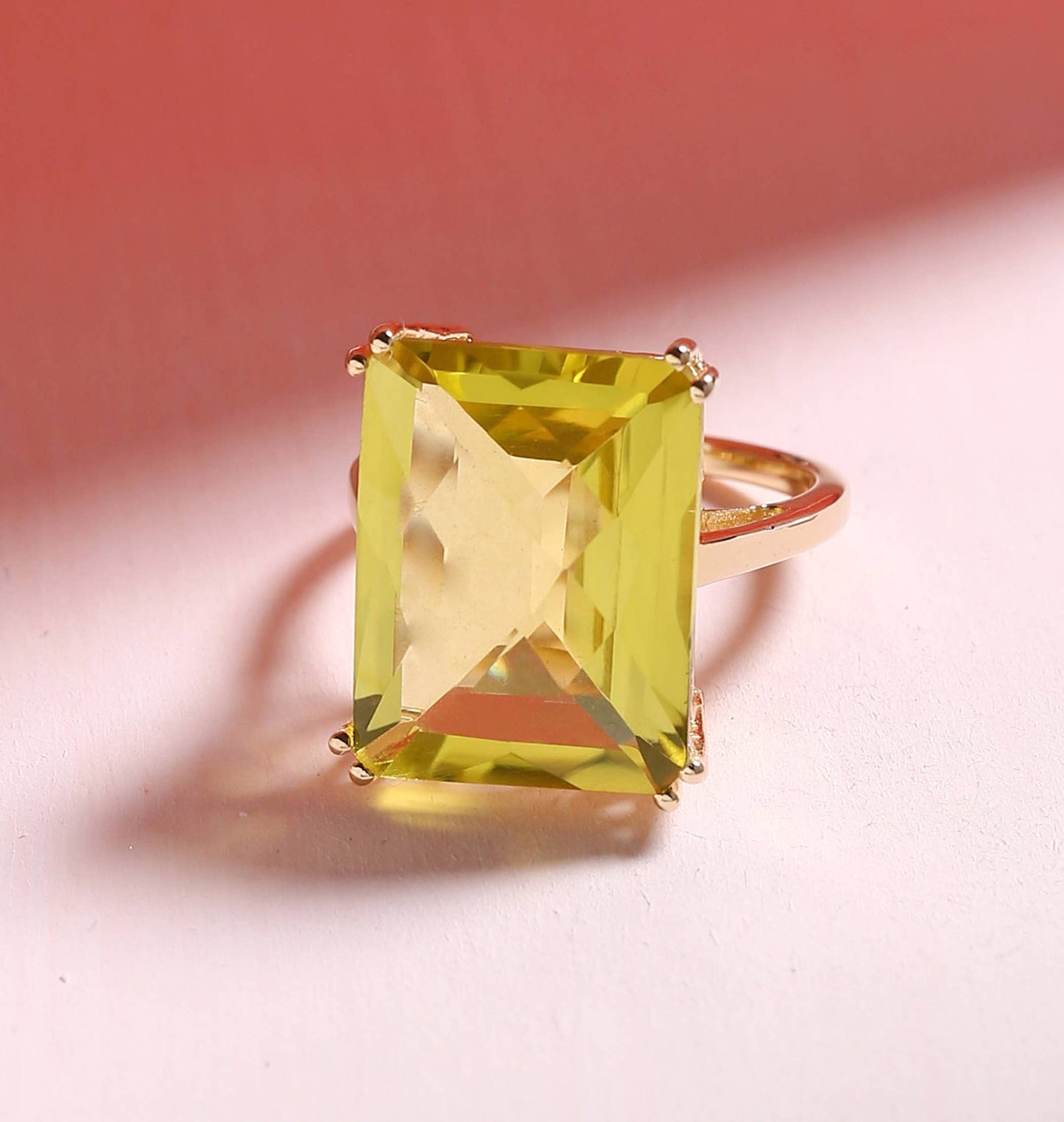 Gold Plated Over Silver Green Gold Quartz Sunveil Crest Ring
