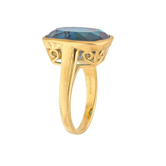 Gold Plated Over Silver London Blue Quartz Statement Rings