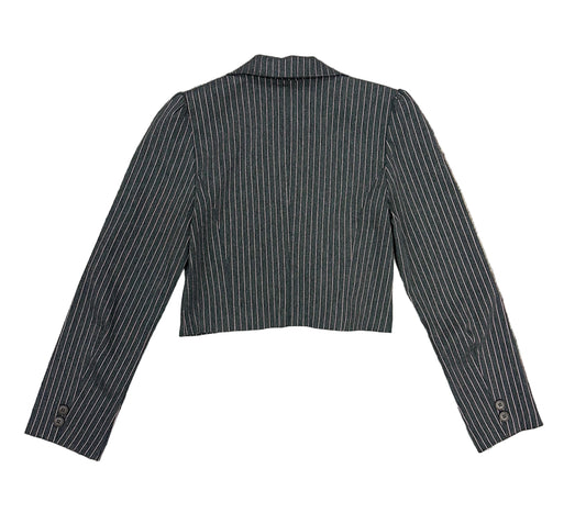 Vintage Cropped Pinstripe Blazer with Gemstone Lapel