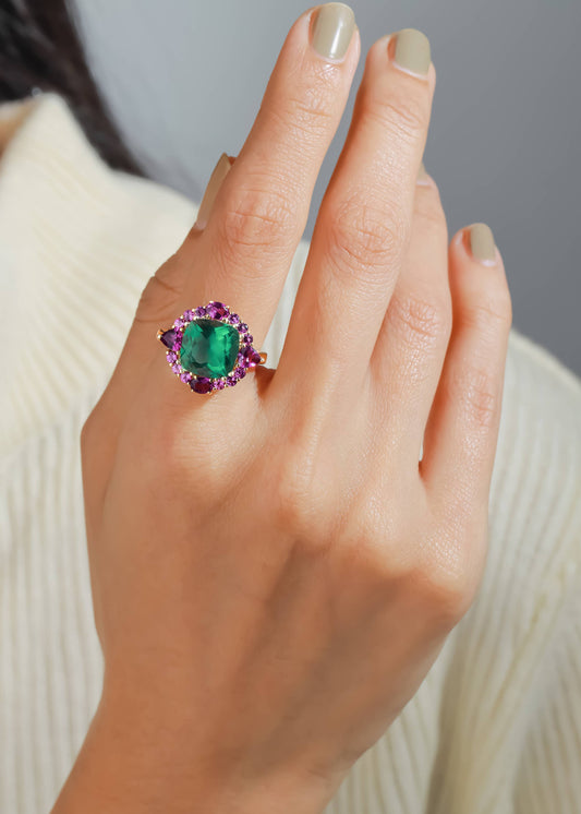 Gold Plated 925 Silver Green Gluorite Teal Reverie Ring