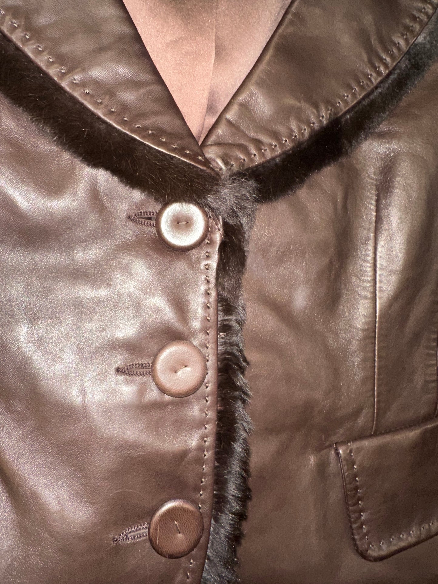 Vintage Leather Armani Blazer with Fur Trim