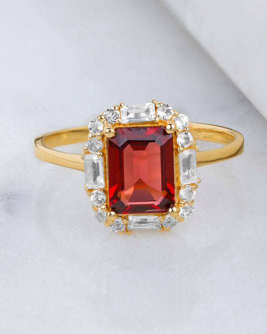 Gold Plated 925 Silver Garnet White Topaz Solitaire Ring