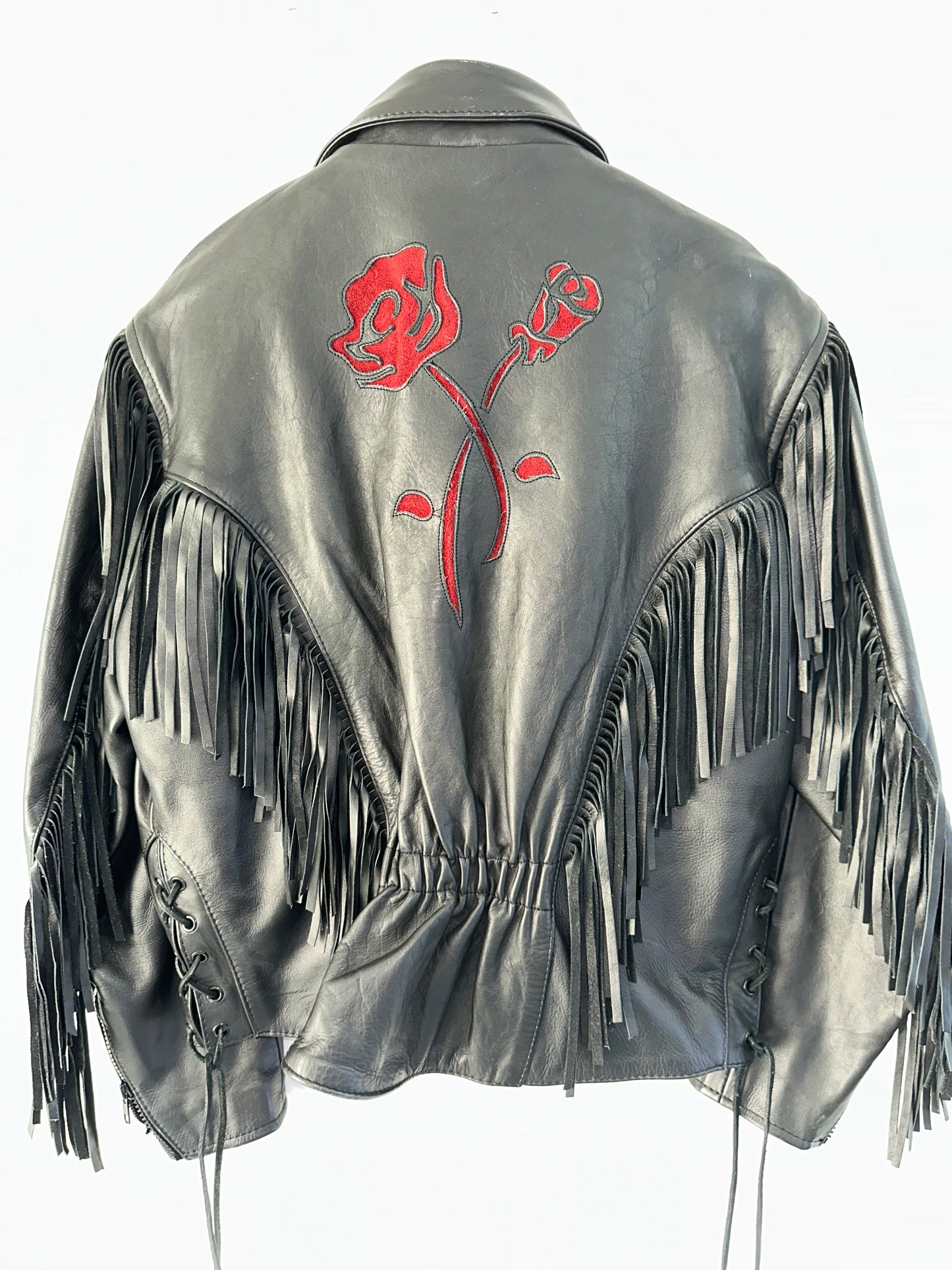 Vintage Black Bomber Jacket with Fringe
