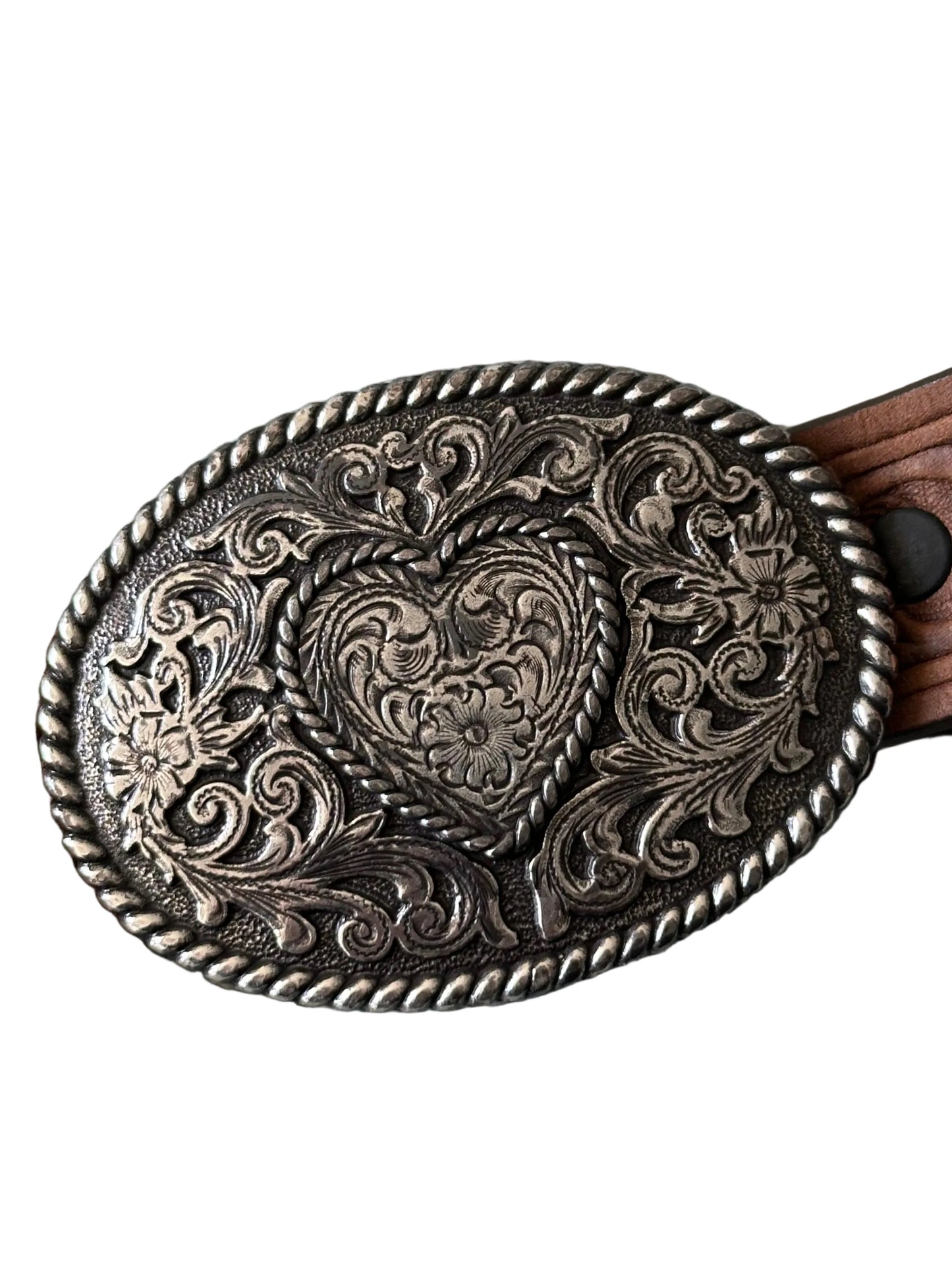 Brown Leather Belt with Silver Heart Buckle
