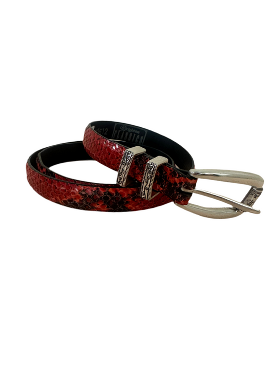 Red Snakeskin Skinny Belt