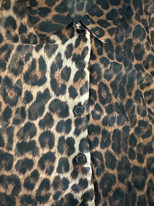 Vintage Sheer Cropped Leopard Blouse