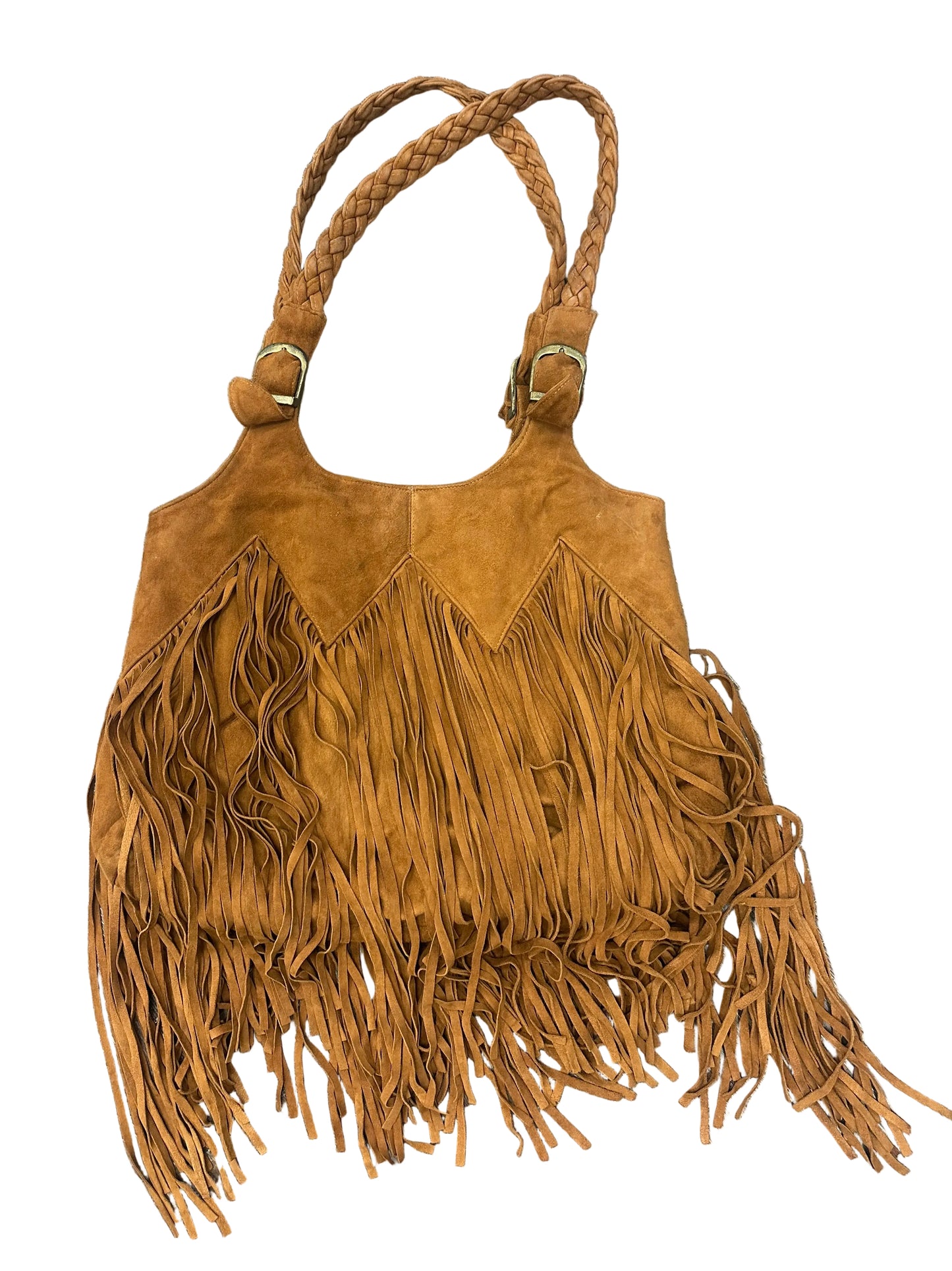 Vintage Y2K Suede Fringe Tote Bag in Tan