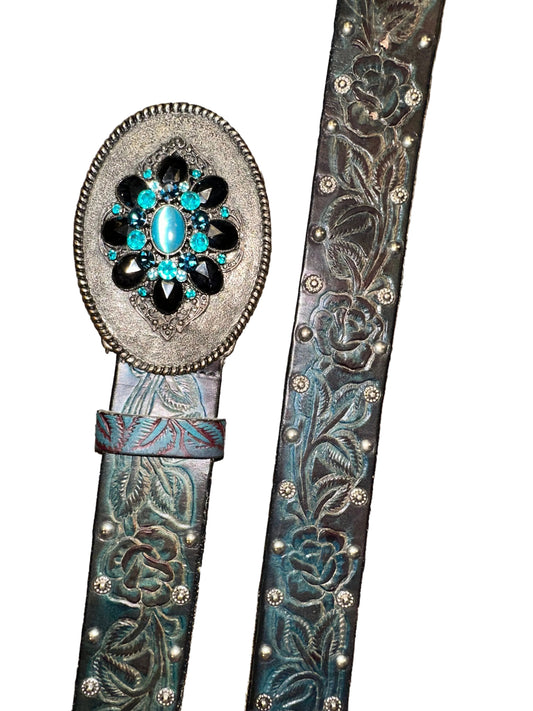 Vintage Blue Leather Belt