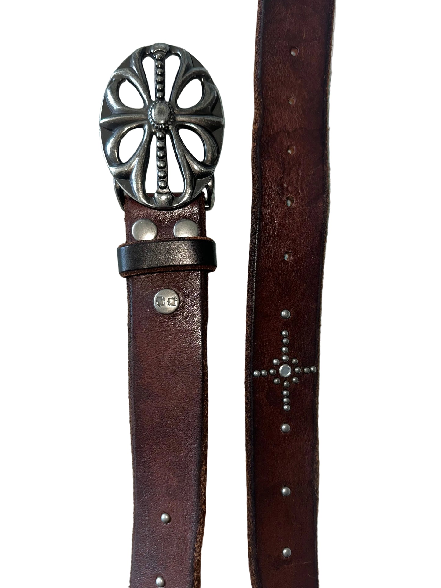 Genuine Leather Brown Belt with Silver Detailing