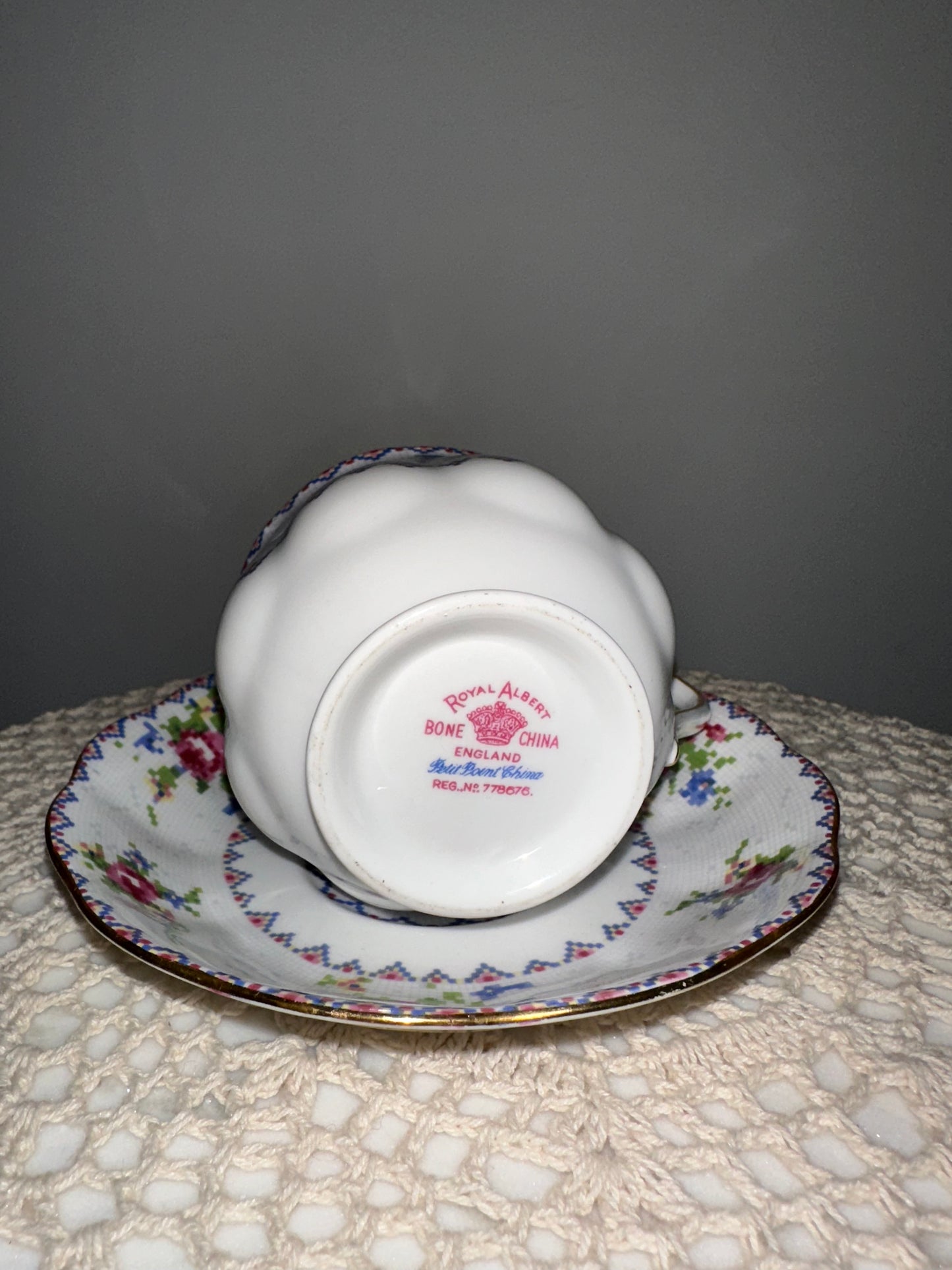 Antique Needlepoint Teacup