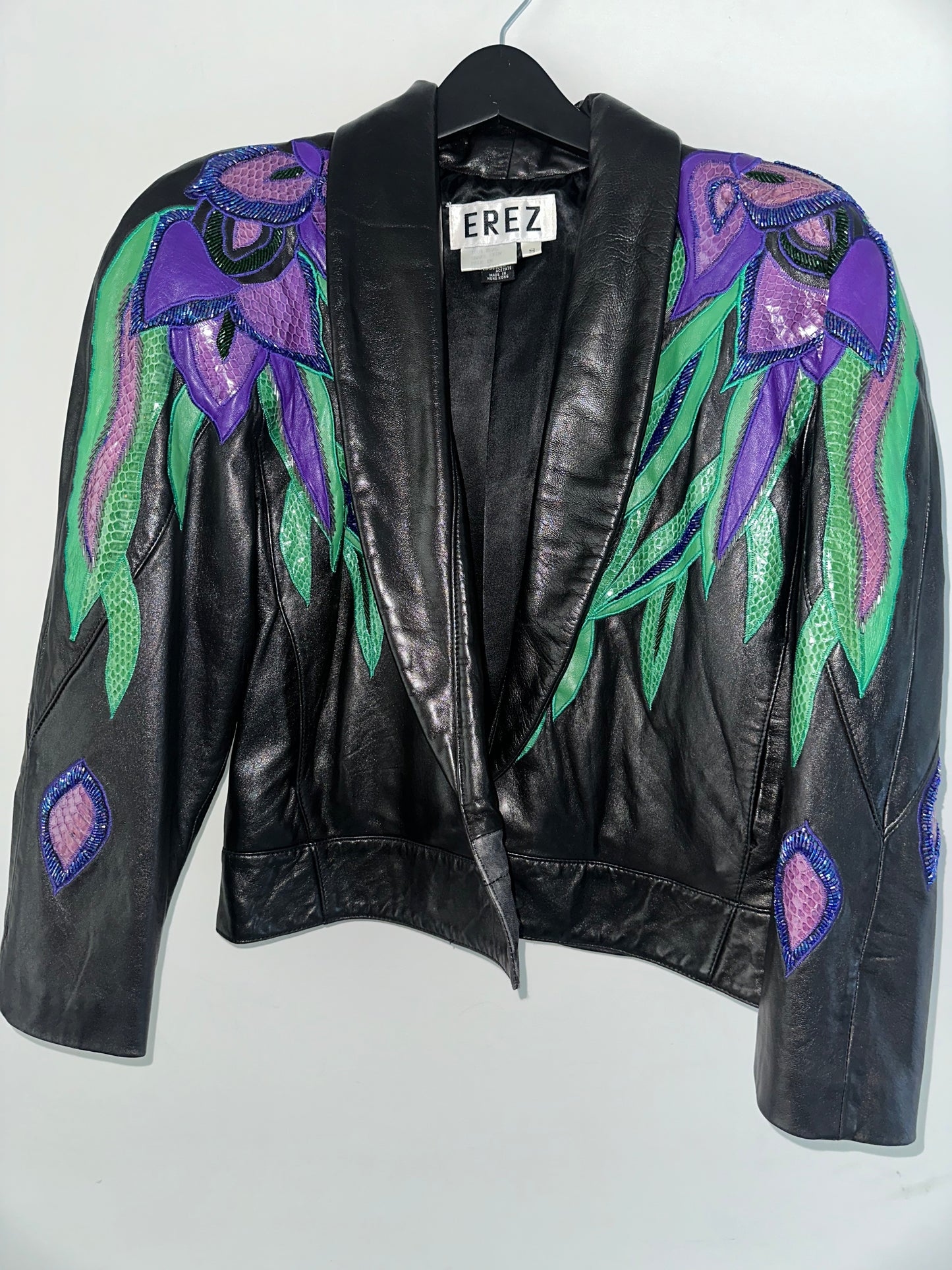 80s Snakeskin and Leather Bomber Jacket