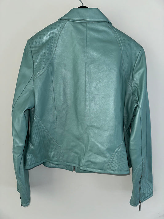 Vintage Turquoise Leather Moto Jacket
