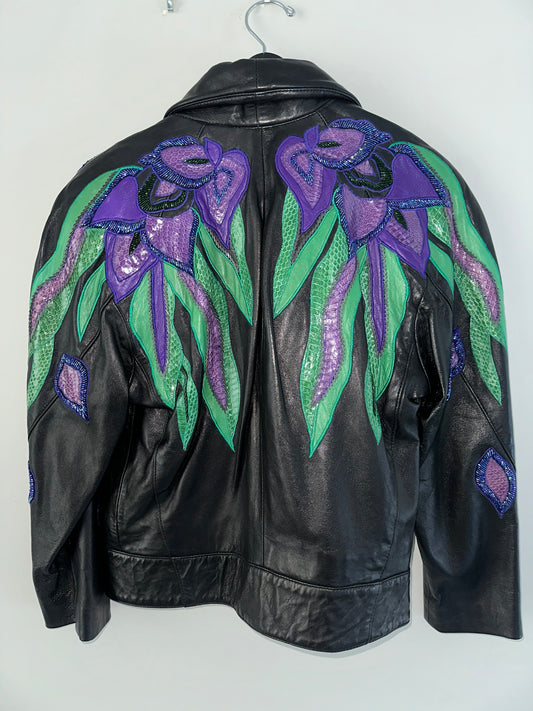 80s Snakeskin and Leather Bomber Jacket
