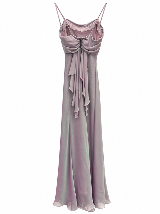 Vintage 90s Cache Iridescent Lavender Drapped Maxi Dress