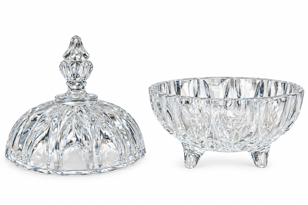 Vintage Footed Crystal Candy Dish with Lid