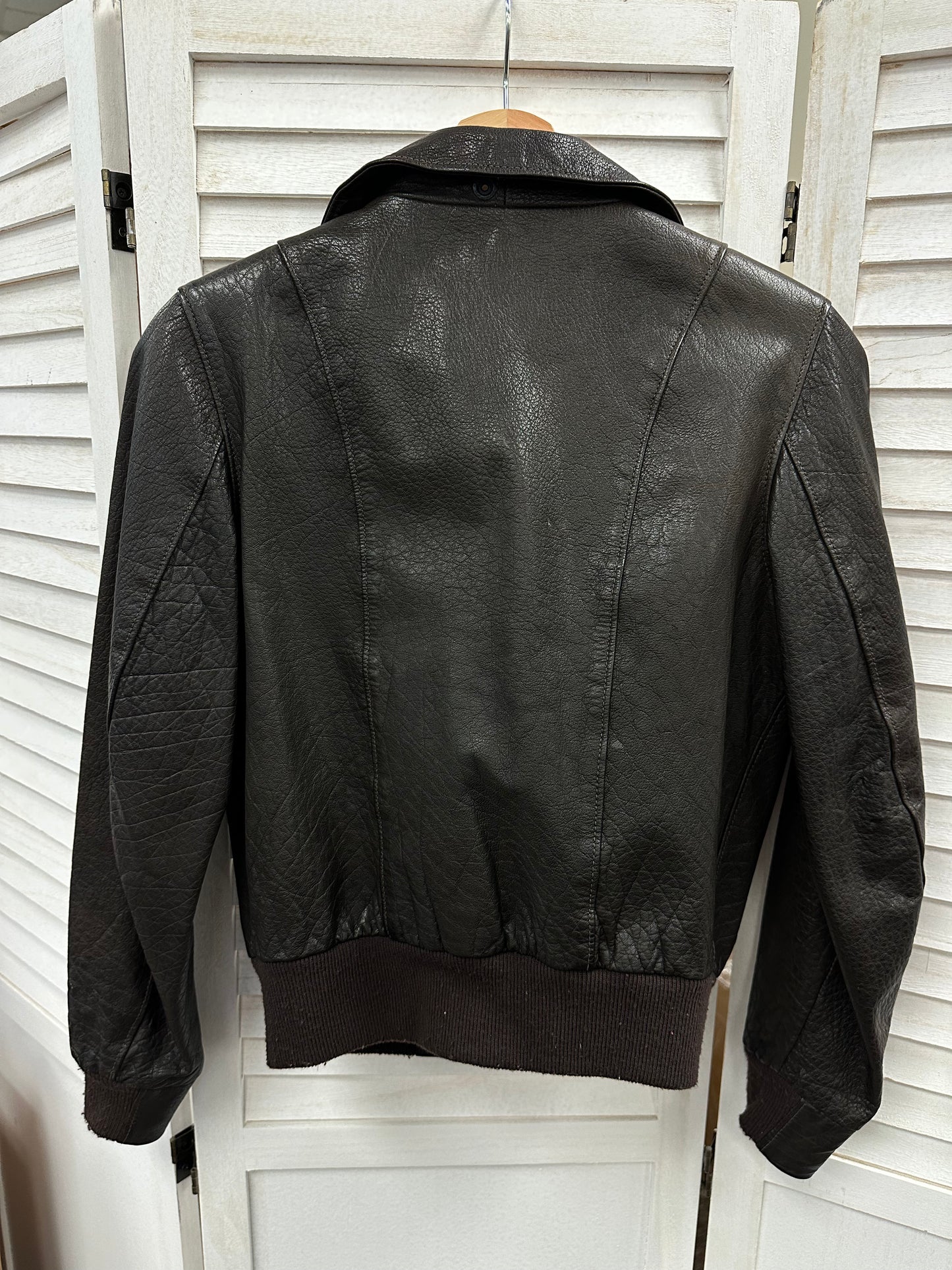 Vintage Brown Leather Bomber Jacket