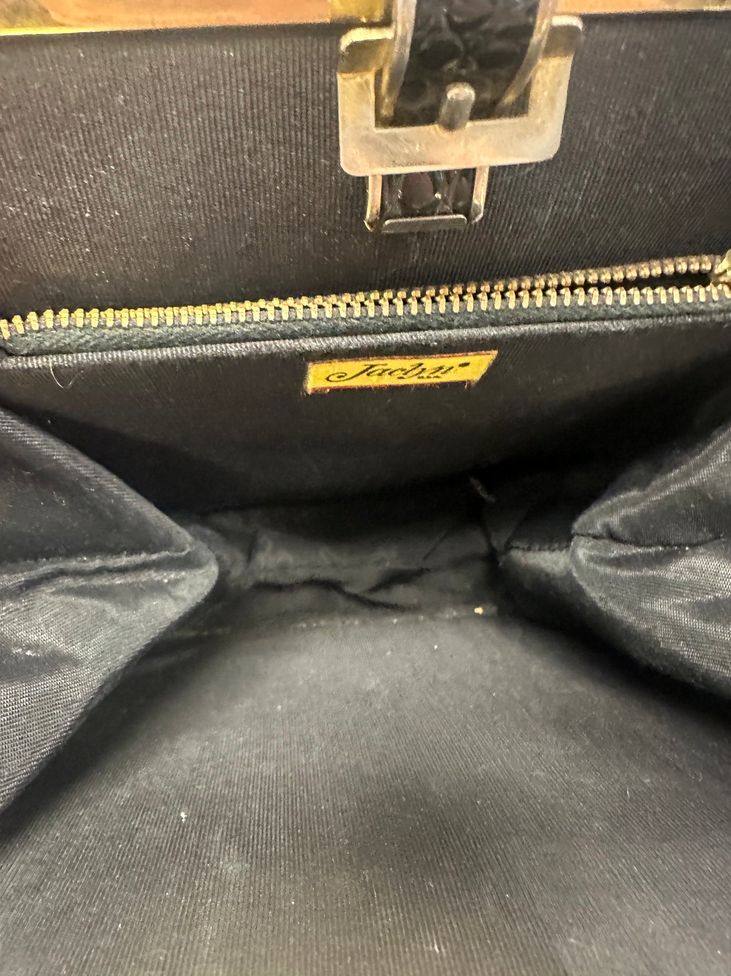 Vintage 1960s Shiny Black Faux Croc Handbag