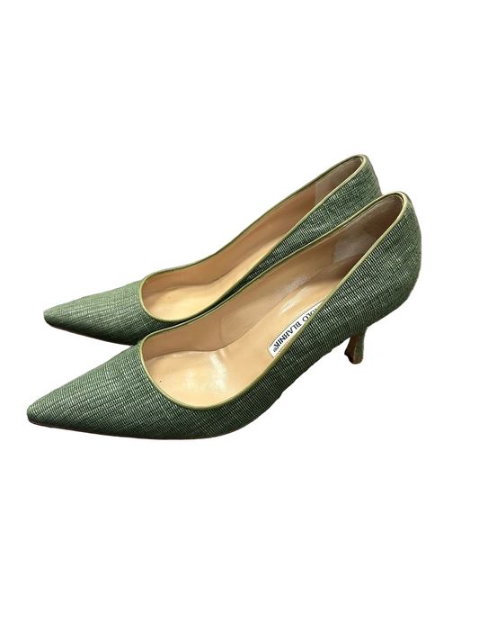 Vintage Manolo Blahnik Olive Green Textured Heels