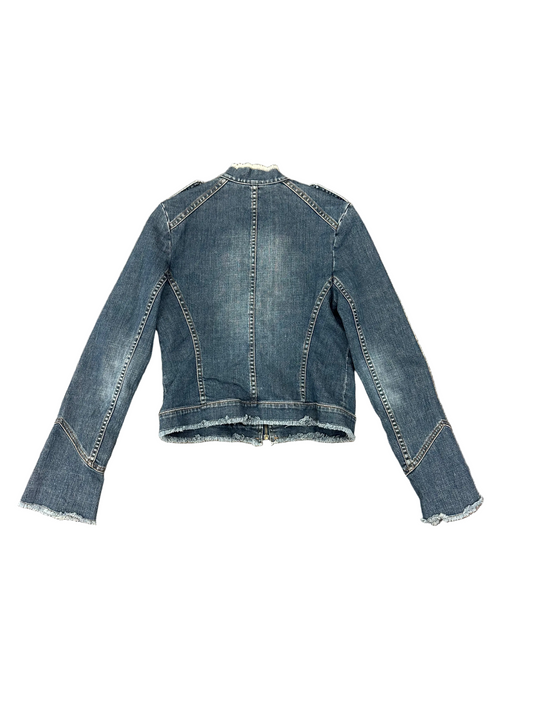 Vintage 90s Denim Moto Style Jacket with Bell Sleeves