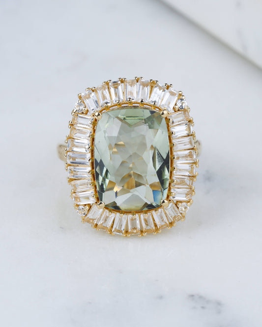 18K Gold Vermiel Over Silver Prasiolite Aurora Ring