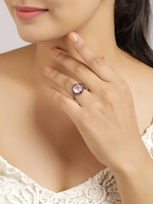 925 Sterling Silver Rose Quartz Gemstone Cocktail Ring