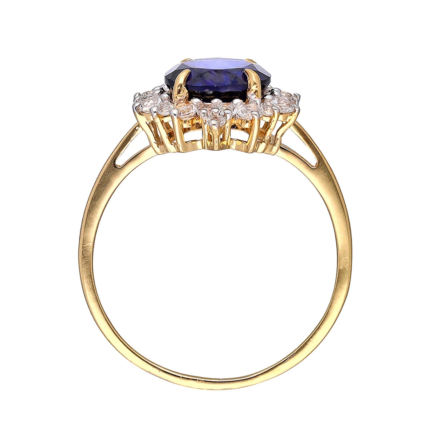Gold Plated Over Silver Corundum Sapphire Halo Ring