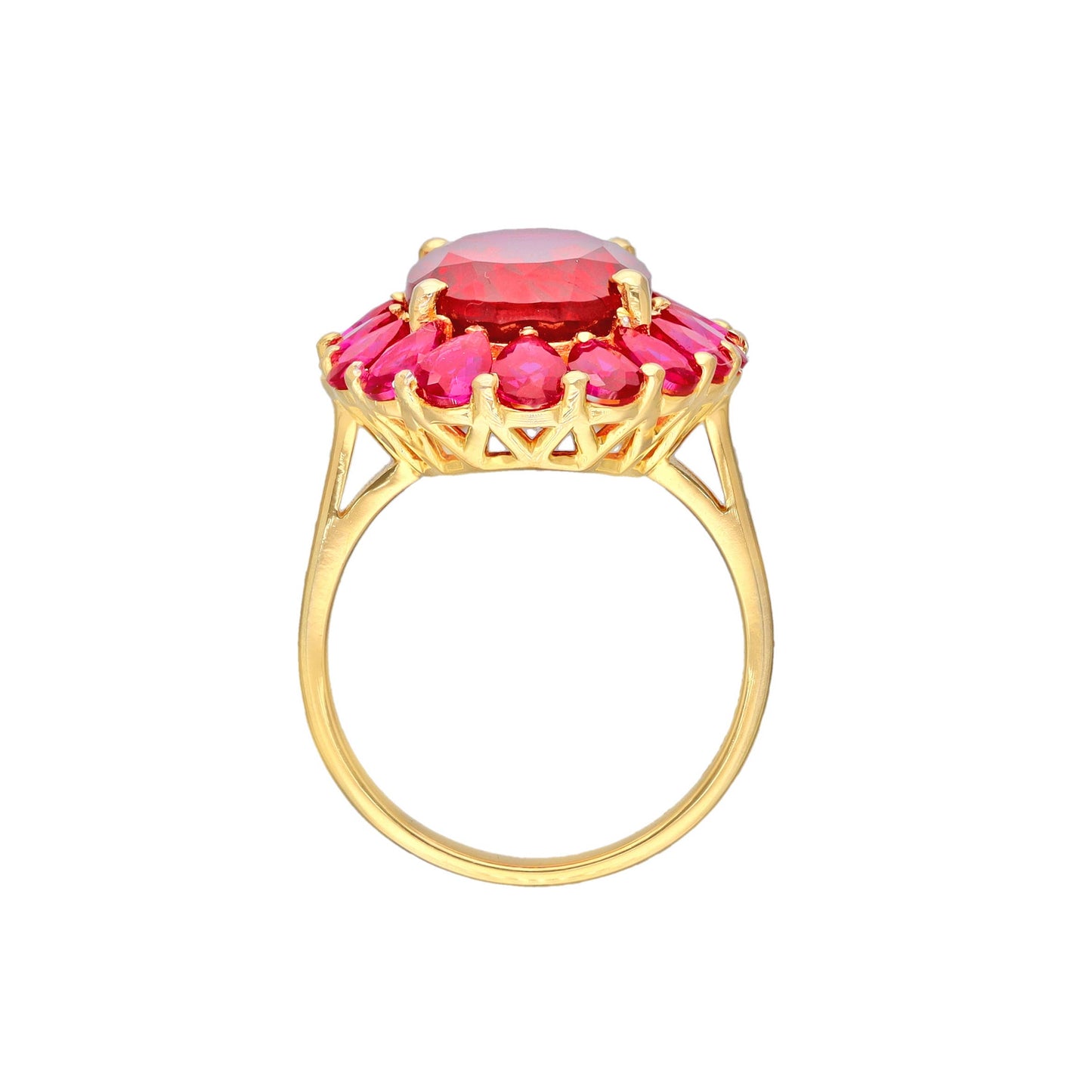 Gold Plated 925 Silver Crimson Halo Lab Created Ruby Ring