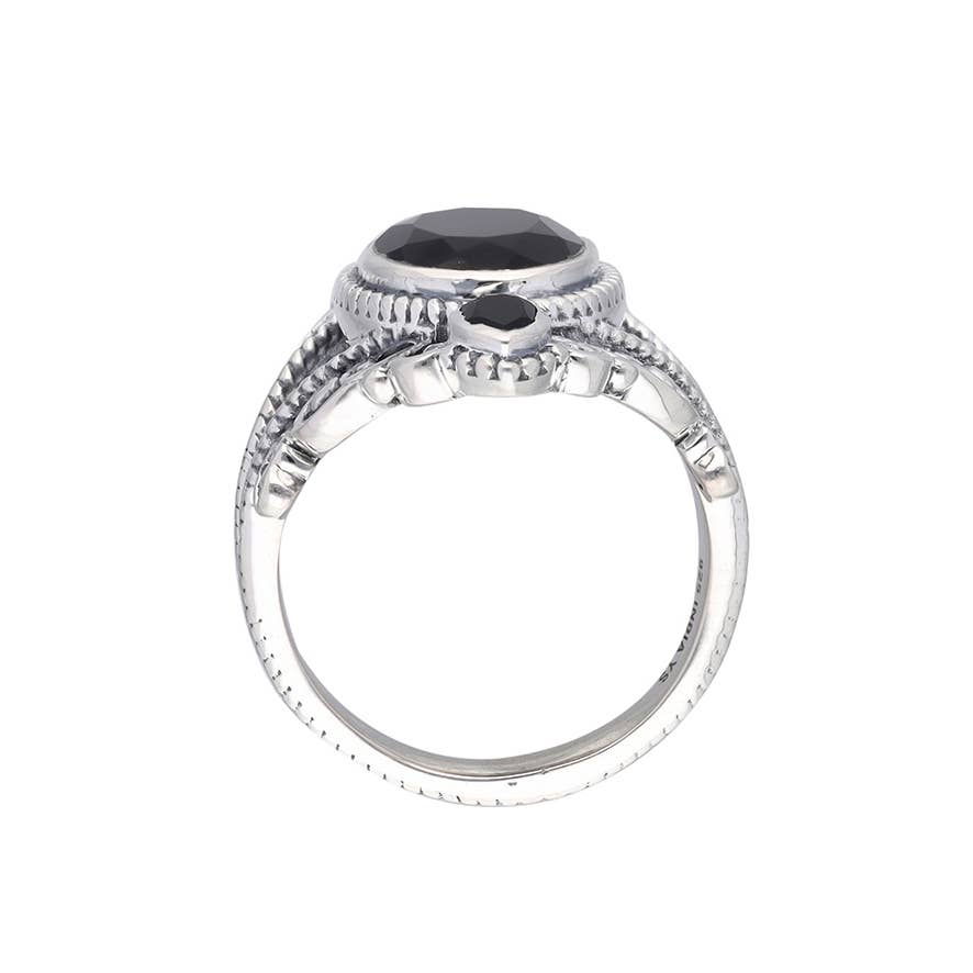 925 Silver Midnight Sovereign Ornate Black Onyx Ring