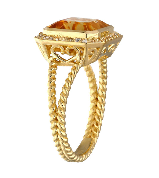 Gold Plated Sterling Silver Citrine Halo Rope Ring