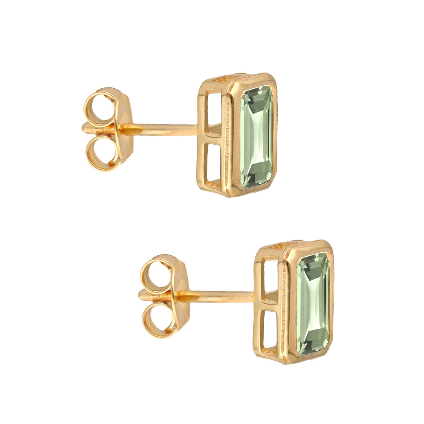 Gold Plated Silver Green Amethyst Stud Earring