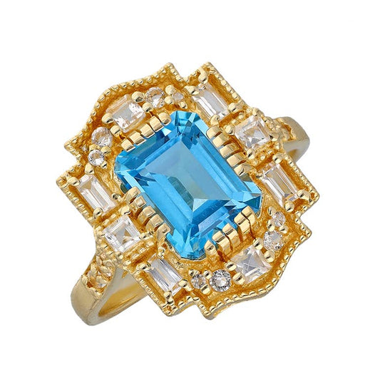 18K Gold Vermiel Silver Swiss Blue Topaz Imperial Azure Ring