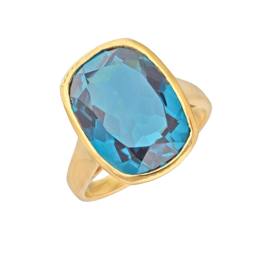 Gold Plated Over Silver London Blue Quartz Statement Rings