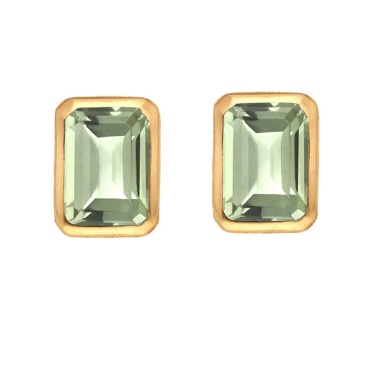 Gold Plated Silver Green Amethyst Stud Earring