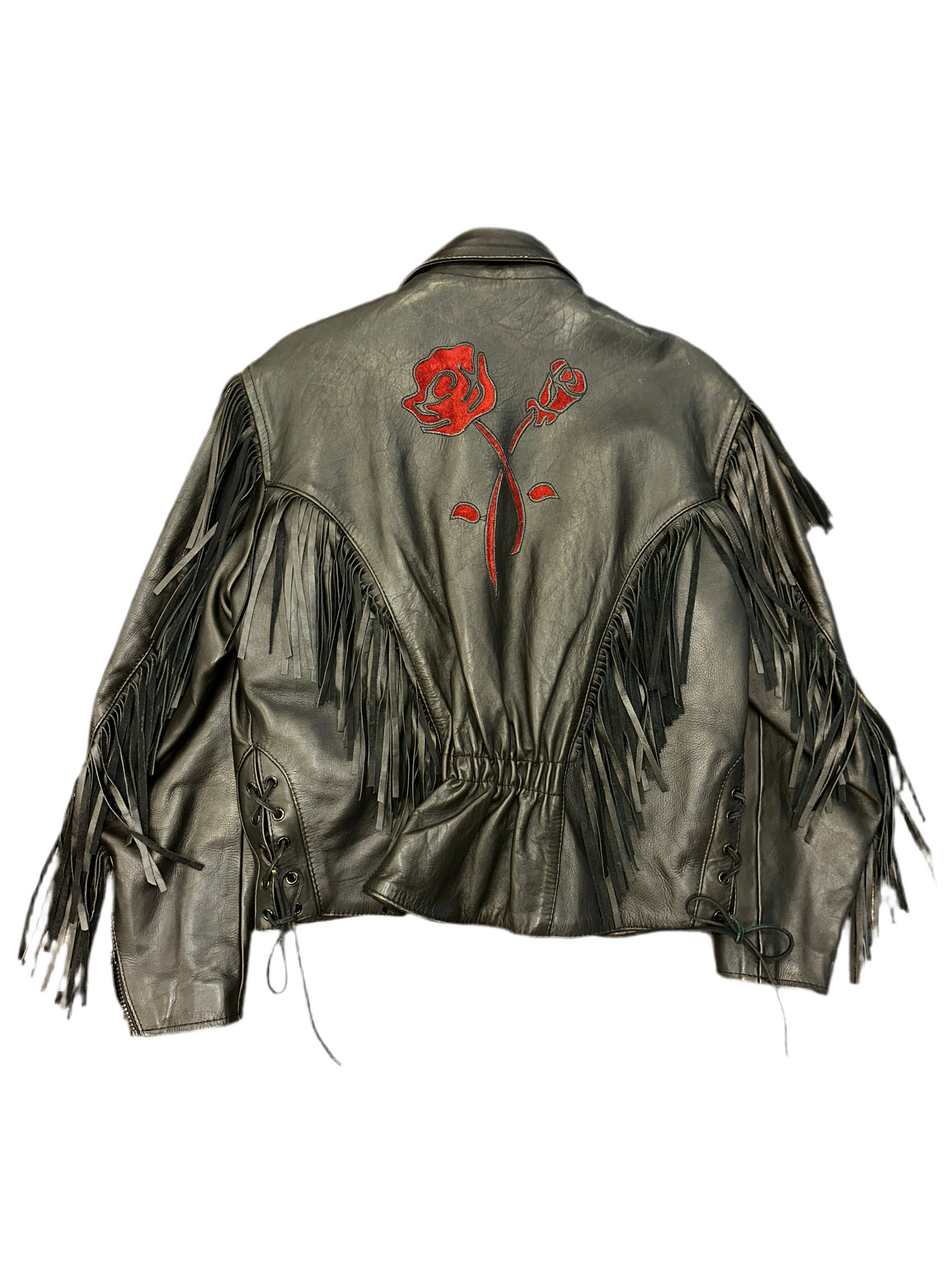 Vintage Black Bomber Jacket with Fringe