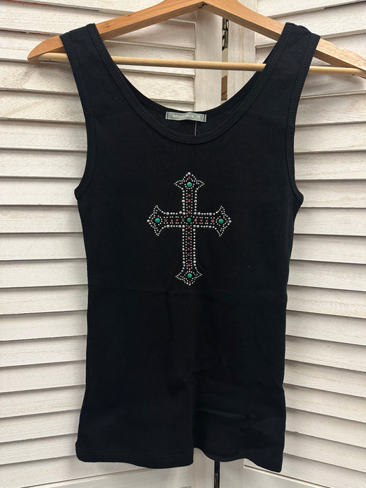Vintage Embellished Cross Tank Top