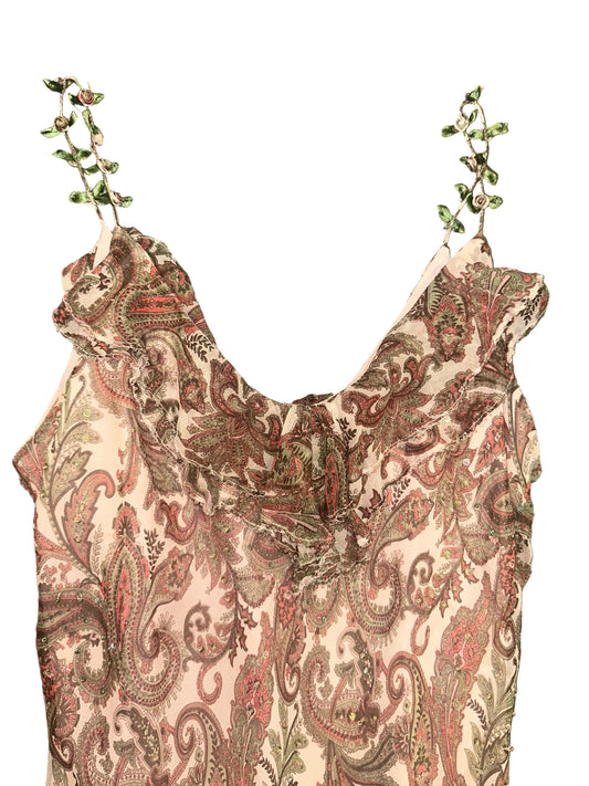 Vintage Paisley Dress with Rosette Straps