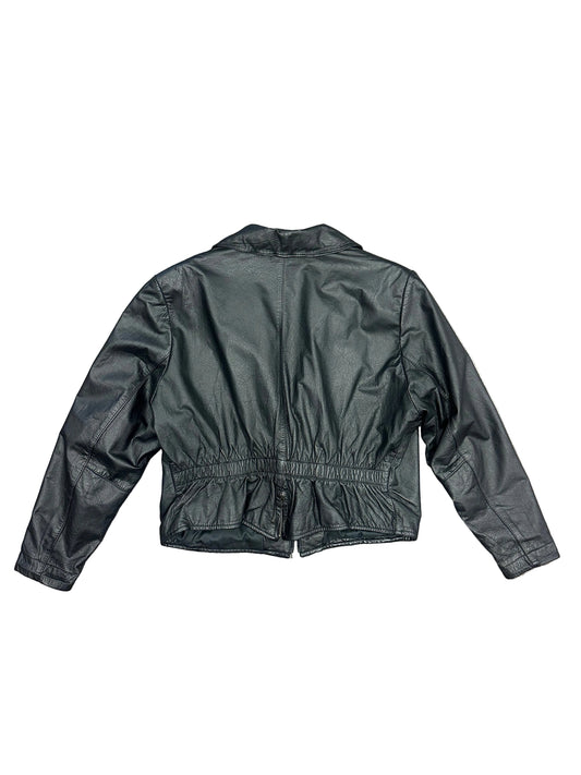 Vintage Black Leather Bomber Jacket